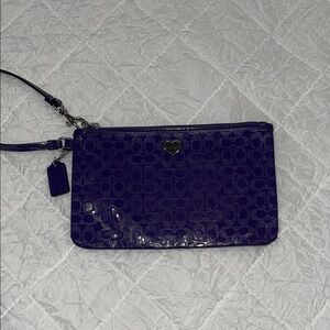 Coach Shiny Purple Wristlet with Heart Accent